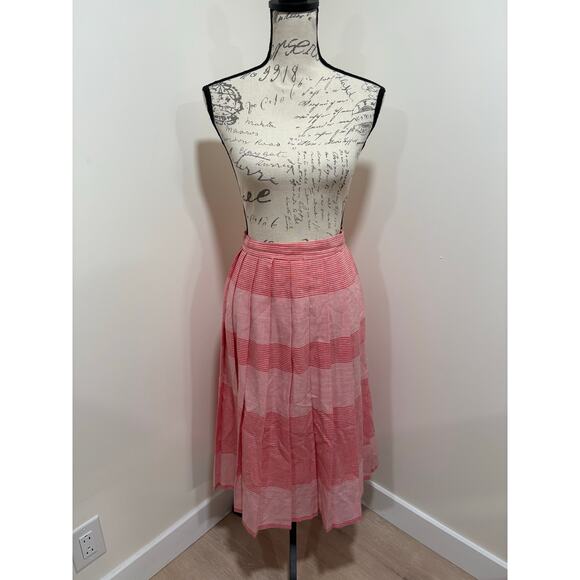 Vintage Pleated Red Striped Midi Ankle Length Skirt - Picture 11 of 11